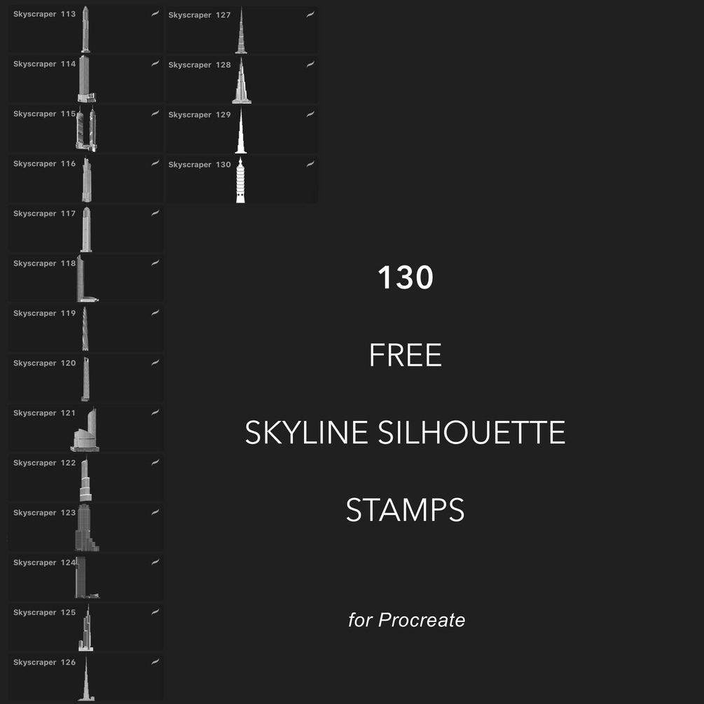 130 Skyline Silhouette Stamp Brushes for Procreate